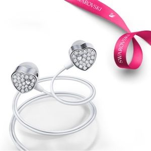 New! Authentic Swarovski Crystal Heart Shaped Earbuds - Wired
